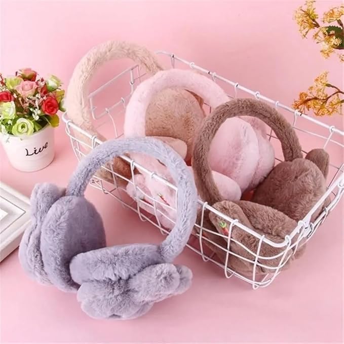 THE DDS STORE Rabbit Face 1 Cute Fluffy Ear Muff for Women Plush Earmuffs Kids Winter Earmuffs Girls Boys Cold Weather Ear Warmer (Grey) - Image 2