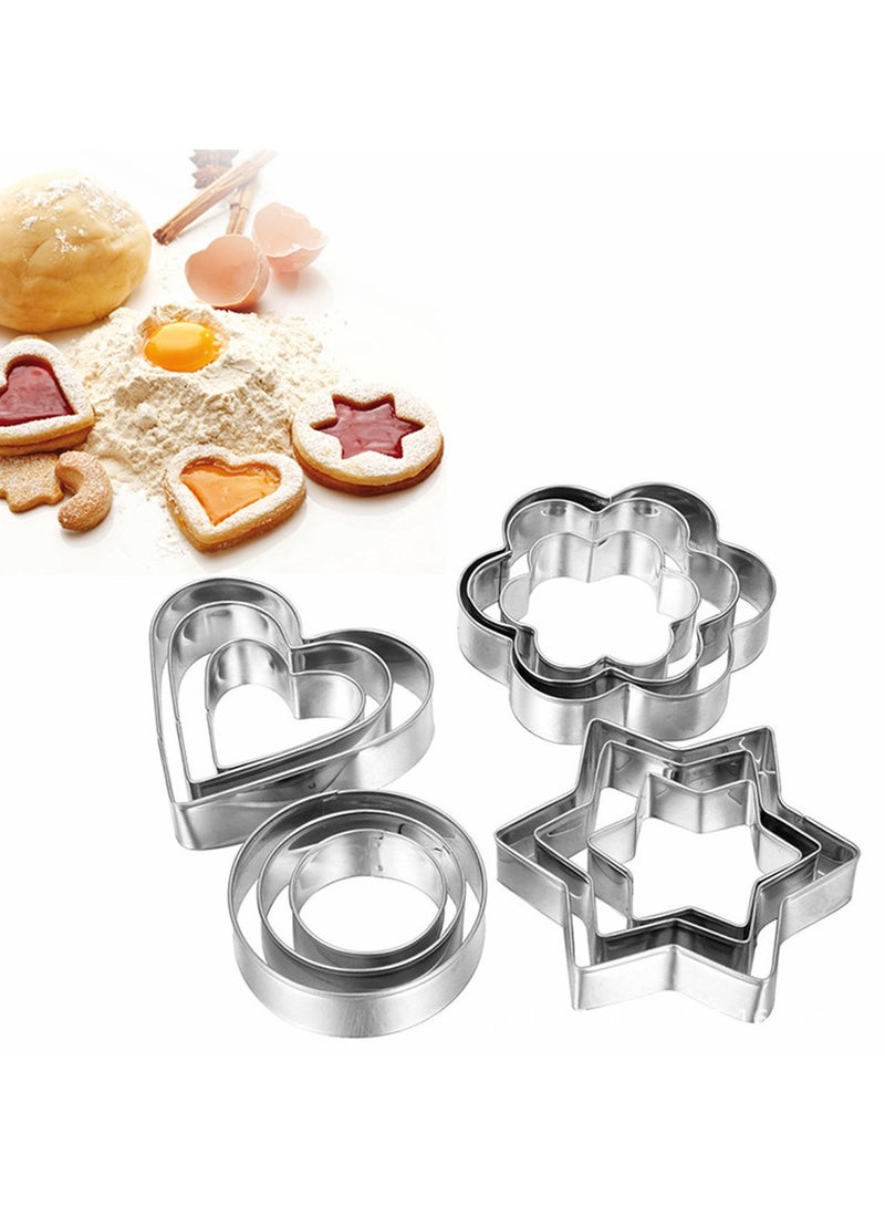 12pcs Stainless Steel Cookies Cutters Set Creative Star Cookie Cutter Round/Heart/Flower Shaped Egg Molds Indoor Outdoor Baking Tools - Image 1