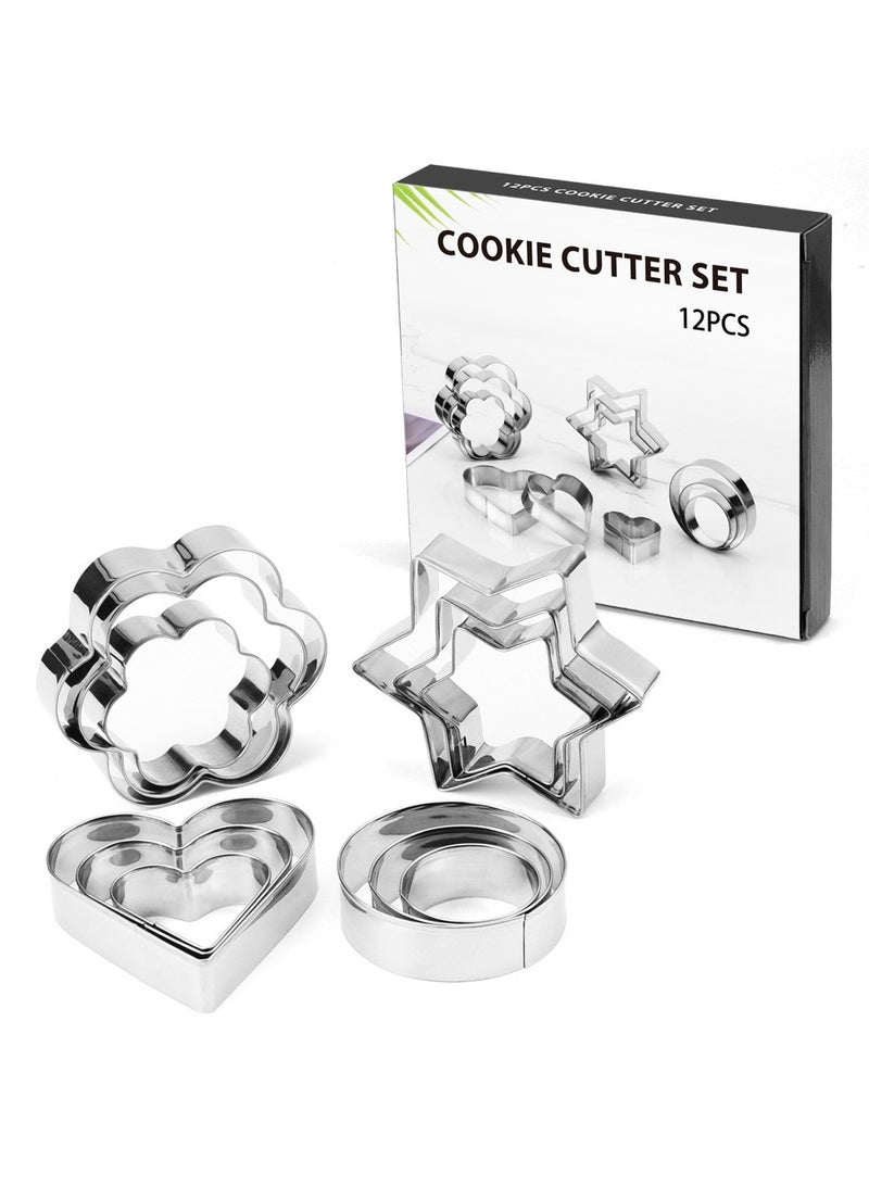12pcs Stainless Steel Cookies Cutters Set Creative Star Cookie Cutter Round/Heart/Flower Shaped Egg Molds Indoor Outdoor Baking Tools - Image 2
