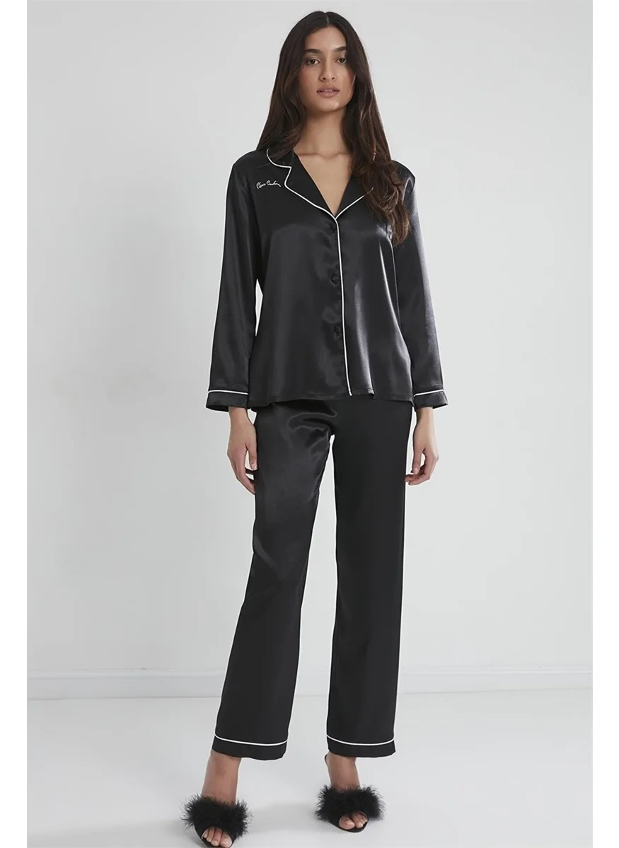 pierre cardin 1200 Women's Satin Pajama Set-Black