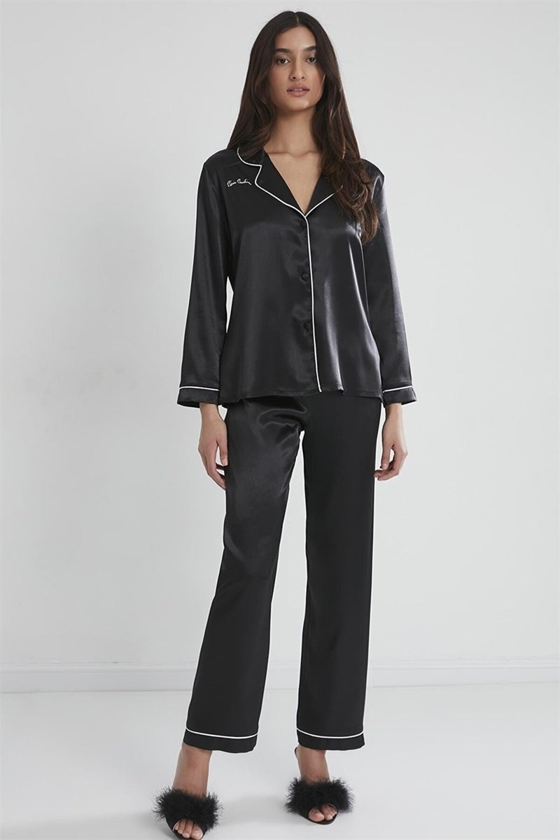 pierre cardin 1200 Women's Satin Pajama Set-Black - Image 1