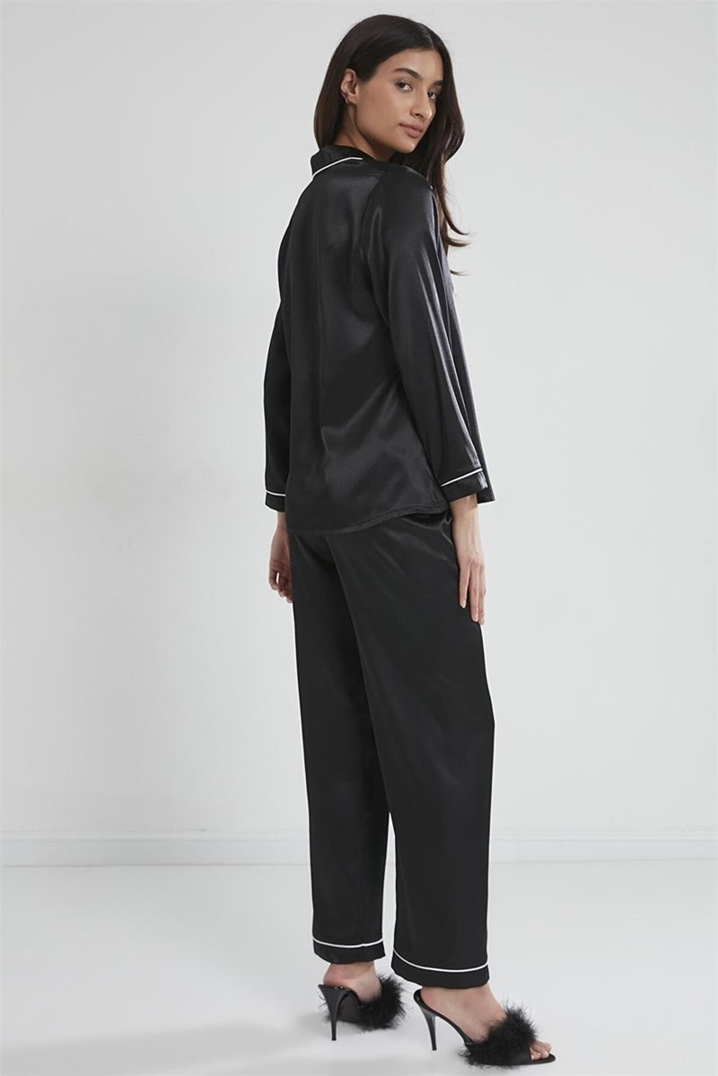 pierre cardin 1200 Women's Satin Pajama Set-Black - Image 3