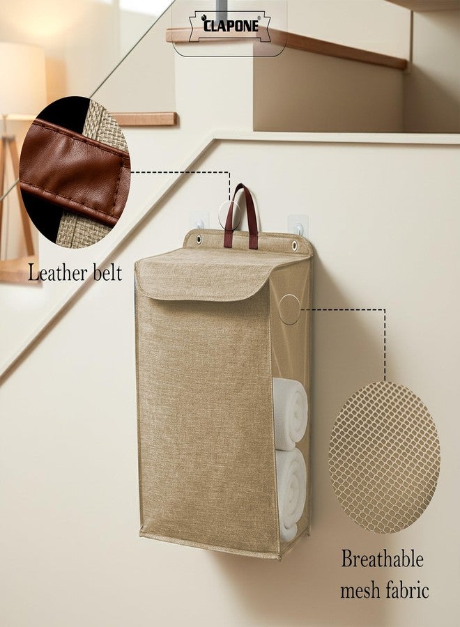 CLAPONE Wall Hanging Laundry Basket Collapsible Laundry Hamper with Handle & Laundry Balls Foldable Space-Saving Dirty Clothes Organizer for Bathroom & Bedroom (Beige, Regular) - Image 5