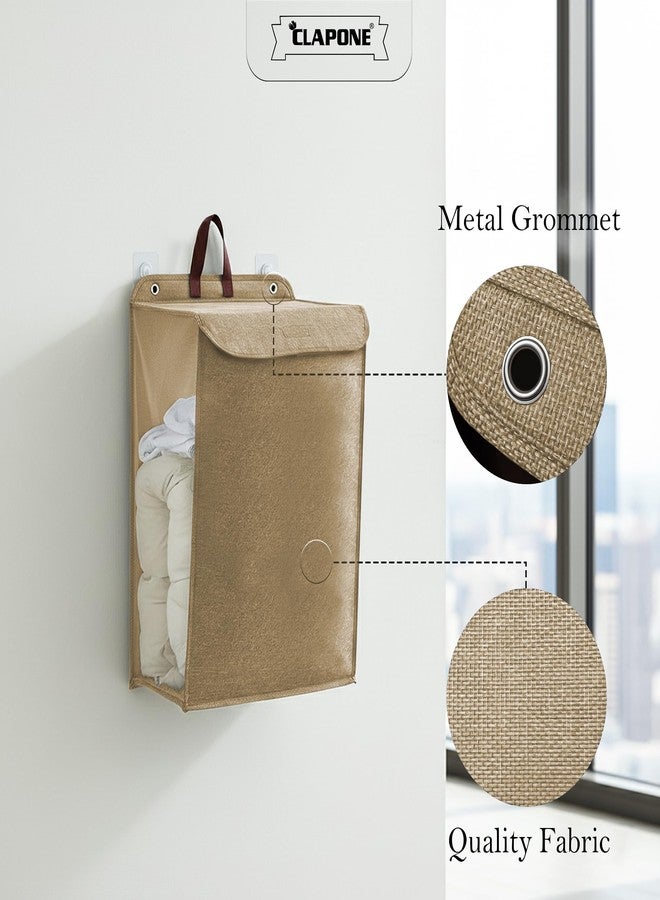 CLAPONE Wall Hanging Laundry Basket Collapsible Laundry Hamper with Handle & Laundry Balls Foldable Space-Saving Dirty Clothes Organizer for Bathroom & Bedroom (Beige, Regular) - Image 4