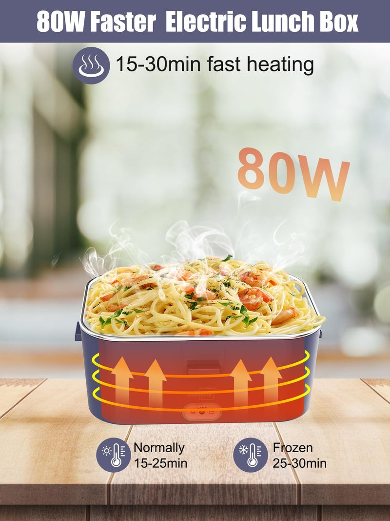 Buddew Electric Lunch Box 80W Food Heater 1.8L Large Capacity Heated Lunch Box 3 in 1 12V/24V/110V Portable Lunch Warmer for Car/Truck/Home/Office with Carry Bag and Fork and Spoon (Royal blue) - Image 2