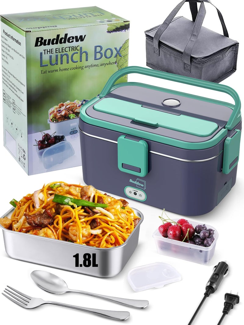 Buddew Electric Lunch Box 80W Food Heater 1.8L Large Capacity Heated Lunch Box 3 in 1 12V/24V/110V Portable Lunch Warmer for Car/Truck/Home/Office with Carry Bag and Fork and Spoon (Royal blue) - Image 1