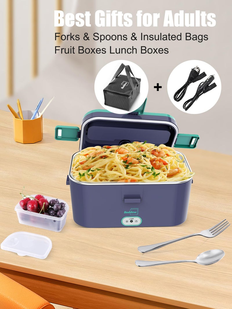 Buddew Electric Lunch Box 80W Food Heater 1.8L Large Capacity Heated Lunch Box 3 in 1 12V/24V/110V Portable Lunch Warmer for Car/Truck/Home/Office with Carry Bag and Fork and Spoon (Royal blue) - Image 4