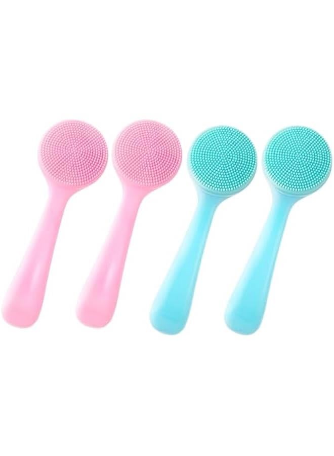 BWSJ 4  Silic Small Manual Facial Cleansing Brush Skin Friendly Waterproof Face Cleaning Exfoliator for Blackheads Whiteheads Makeup Residues Removal 2 Blue 2 Pink - Image 1