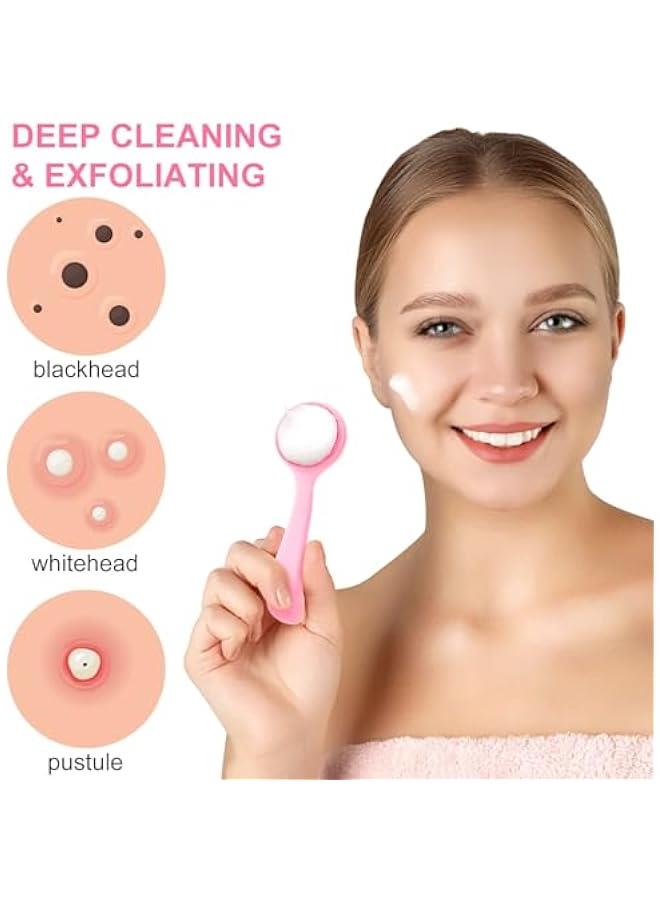 BWSJ 4  Silic Small Manual Facial Cleansing Brush Skin Friendly Waterproof Face Cleaning Exfoliator for Blackheads Whiteheads Makeup Residues Removal 2 Blue 2 Pink - Image 2