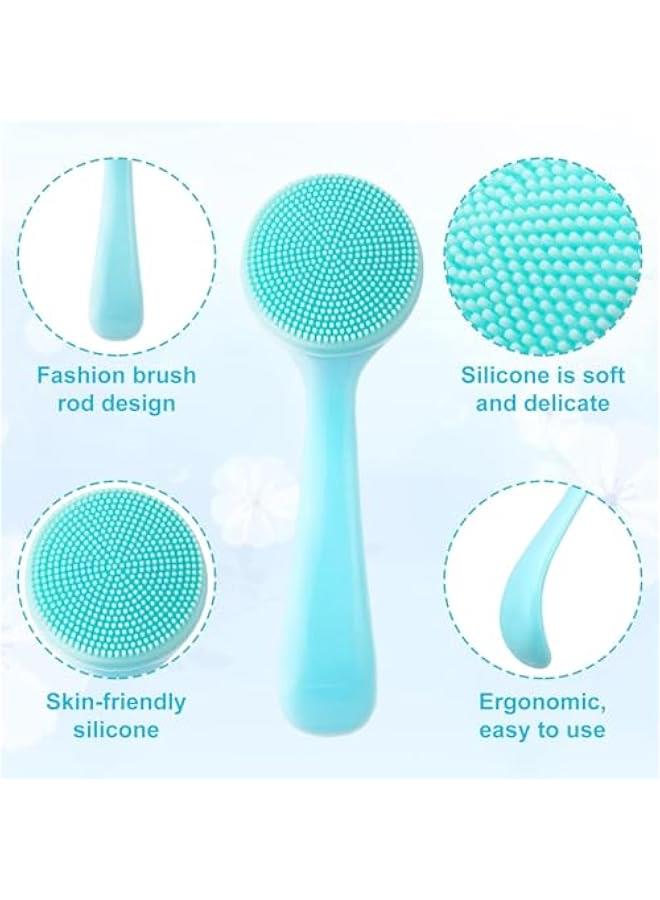 BWSJ 4  Silic Small Manual Facial Cleansing Brush Skin Friendly Waterproof Face Cleaning Exfoliator for Blackheads Whiteheads Makeup Residues Removal 2 Blue 2 Pink - Image 3