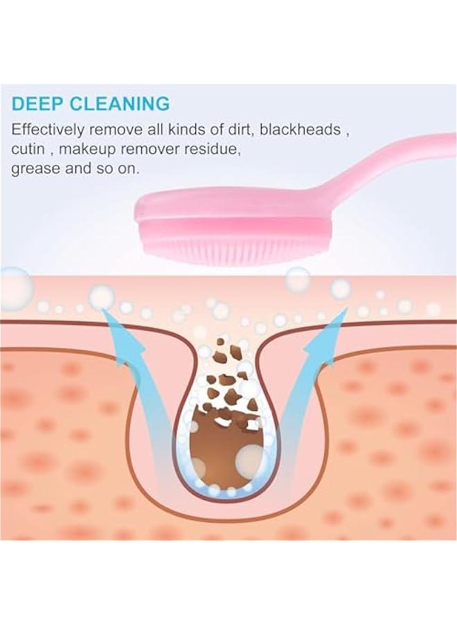 BWSJ 4  Silic Small Manual Facial Cleansing Brush Skin Friendly Waterproof Face Cleaning Exfoliator for Blackheads Whiteheads Makeup Residues Removal 2 Blue 2 Pink - Image 4