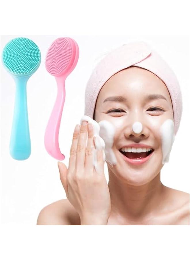 BWSJ 4  Silic Small Manual Facial Cleansing Brush Skin Friendly Waterproof Face Cleaning Exfoliator for Blackheads Whiteheads Makeup Residues Removal 2 Blue 2 Pink - Image 5