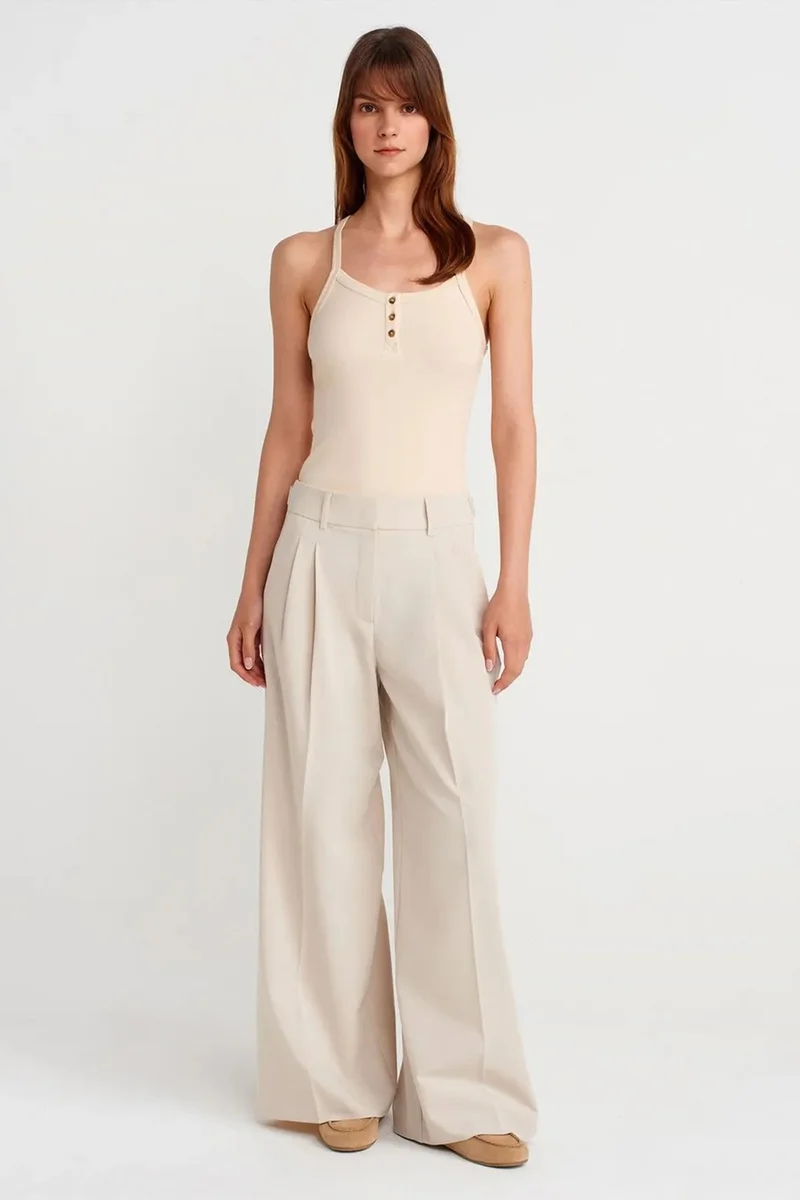 Dilvin Cream Natural DILVIN Slim Fit Ribbed Knit Cami Blouse for Women | Best Price UAE