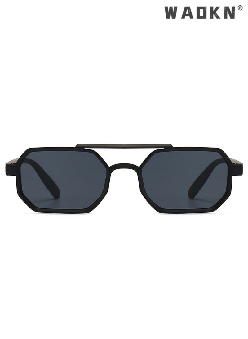 WAOKN Fashion Polygon Sunglasses For Women Men Retro Metal Punk Square Sunglasses Men Vintage Shades Steampunk Glasses UV400，Fashion Anti-Glare Sun Shades for Driving,Golfing, Fishing, Traveling (Black) - Image 3