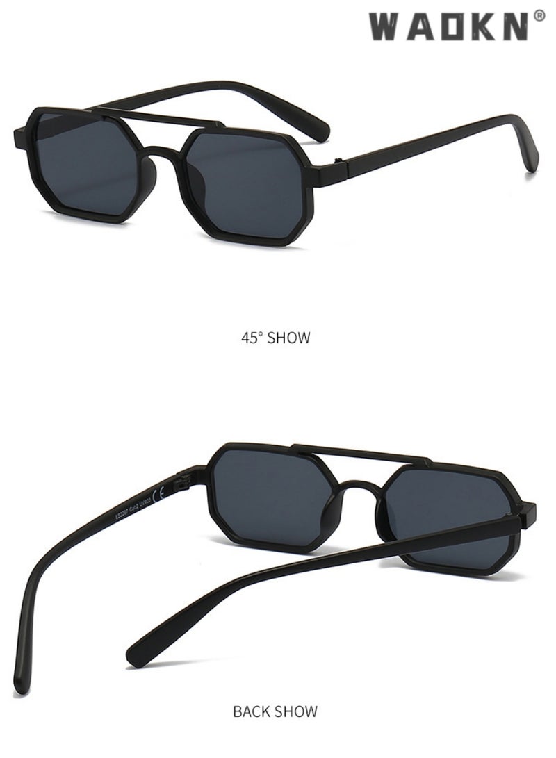 WAOKN Fashion Polygon Sunglasses For Women Men Retro Metal Punk Square Sunglasses Men Vintage Shades Steampunk Glasses UV400，Fashion Anti-Glare Sun Shades for Driving,Golfing, Fishing, Traveling (Black) - Image 5