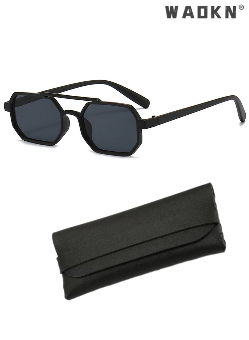 WAOKN Fashion Polygon Sunglasses For Women Men Retro Metal Punk Square Sunglasses Men Vintage Shades Steampunk Glasses UV400，Fashion Anti-Glare Sun Shades for Driving,Golfing, Fishing, Traveling (Black) - Image 1