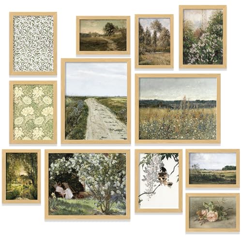 97 Decor Vintage FRAMED Wall Art Framed Vintage Wall Art Prints Vintage Posters For Room Aesthetic Lanscape Prints For Walls Decor Moody Gallery Pictures Botanical Paintings For Home Bedroom BEIGE FRAME - Image 1