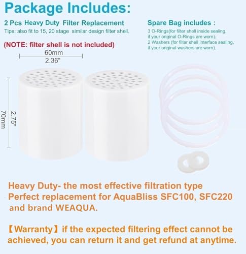 Luxau Heavy Duty Shower Filter Replacement Cartridge 2 Pcs, Shower Head Filter Refill Cartridge, for Hard Water Chlorine Heavy Metal Impurity, Improve Skin Hair, Fit Any Similar Design Shower Water Filter - Image 2
