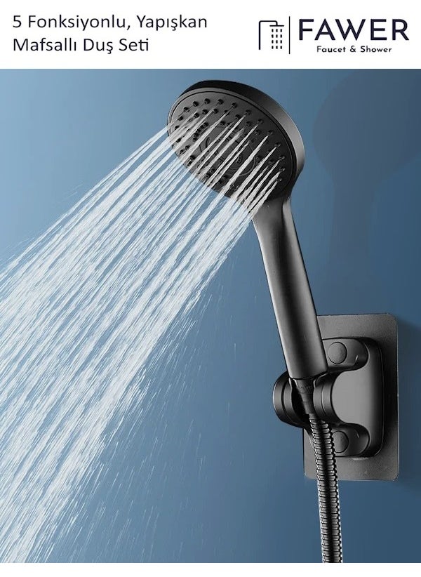 FAWER Faucet & Shower Full Black 5-Function Shower Set with Braided Hose and Adhesive Joint - 409DBY  - Image 1