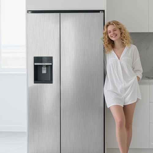 Abyssaly Silver Stainless Steel Contact Paper - Gray Metallic Countertop Contact Paper Peel and Stick for Appliances - Thick Heat Resistant Fridge Wrap for Microwave Oven 15.7" X 78.2" - Image 2