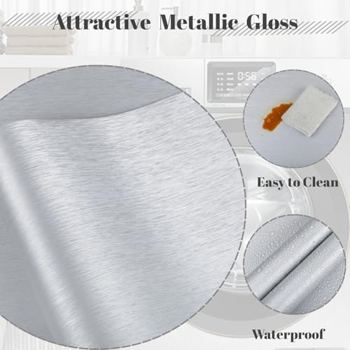 Abyssaly Silver Stainless Steel Contact Paper - Gray Metallic Countertop Contact Paper Peel and Stick for Appliances - Thick Heat Resistant Fridge Wrap for Microwave Oven 15.7" X 78.2" - Image 5