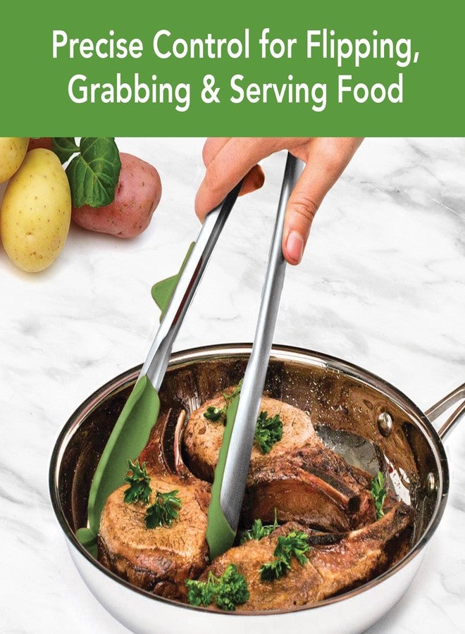 Tovolo Tongs With Silicone Tips Easy Grip 13” Long Kitchen Tongs Stainless Steel Handle For Cooking, Non Scratch Heat Resistant Locking Tongs Silicone Tipped Dishwasher Safe BPA Free, Pesto Green - Image 2