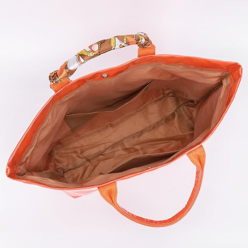 Lushandy PVC Tote Bag Women's Plastic Tote Purse Large Letters Print Hobo Handbag for Work, Beach, Gift (Orange) - Image 4