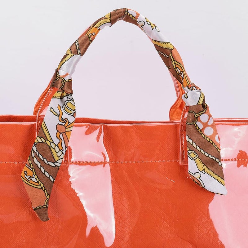 Lushandy PVC Tote Bag Women's Plastic Tote Purse Large Letters Print Hobo Handbag for Work, Beach, Gift (Orange) - Image 3