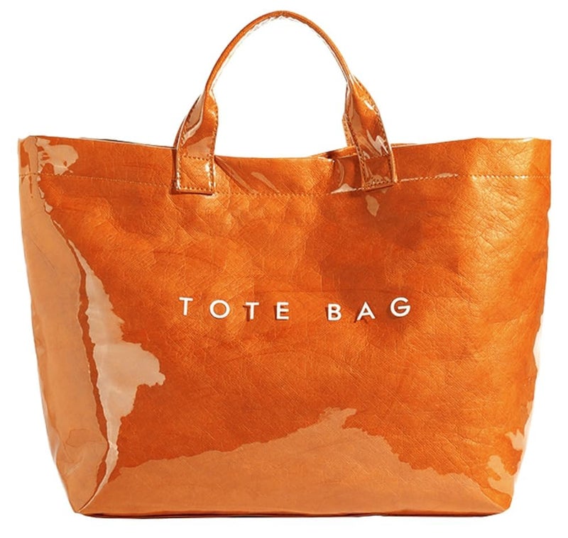 Lushandy PVC Tote Bag Women's Plastic Tote Purse Large Letters Print Hobo Handbag for Work, Beach, Gift (Orange) - Image 1