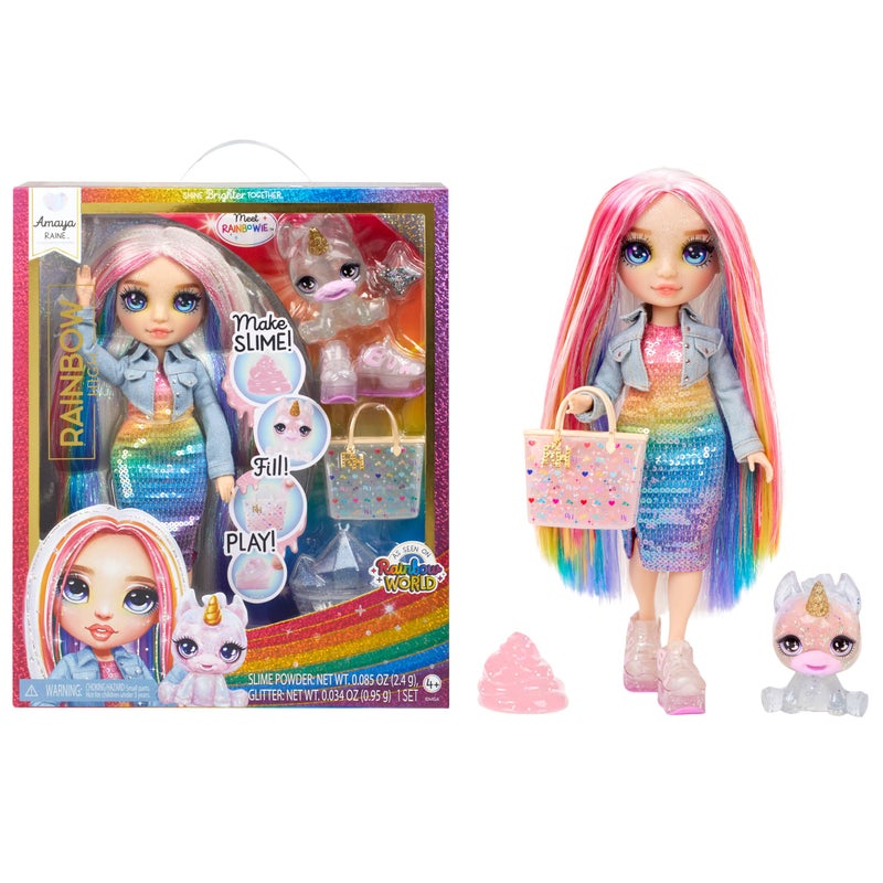 Rainbow High Amaya, Rainbow with Slime Kit & Pet, 11" Shimmer Posable Fashion Doll with DIY Sparkle Slime, Magical Yeti Pet, Fun Play Accessories, Great Toy Gift for Girls Kids Ages 4-12 Years - Image 1