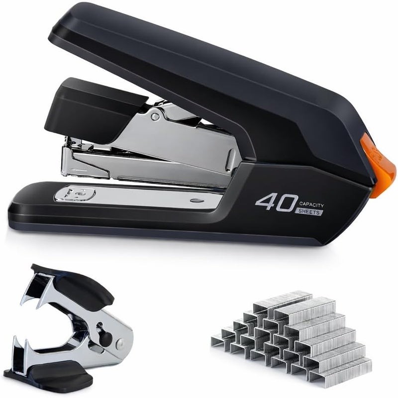 Leven Deli Effortless Desktop Stapler, 40-50 Sheet Capacity, One Finger Touch Stapling, Easy to Load Ergonomic Heavy Duty Stapler, Includes 1500 Staples and Staple Remover - Image 1