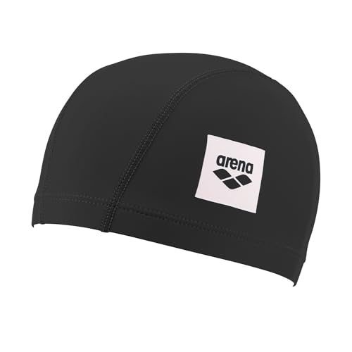 Arena Unisex Junior Unix II Swim Cap for Boys and Girls Ages 6 to 12 Lightweight Stretch Fabric Kids Pool Bathing Cap One Size Black - Image 1