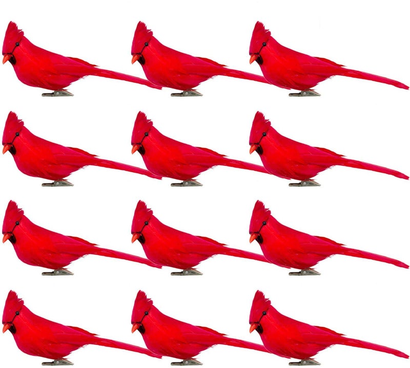 12 PCS 5.5 Inch Artificial Red Cardinal Birds Clip-Christmas Cardinal Birds Clip for Christmas Tree Ornament Decorations  Arts and Crafts