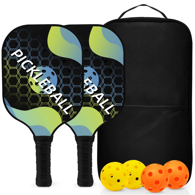 Topfinder Topfinder Pickleball Paddles, Pickleball Set Fiberglass Surface and Polymer Honeycomb Core Pickleball Racket Set of 2 for Outdoor and Indoor with 1 Carrying Bag, 4 Balls  - Image 1