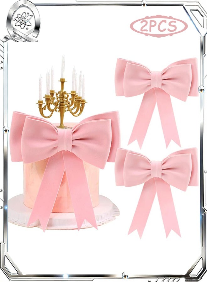 Quantum 2 PCS Pink Bow Birthday Cake Toppers Decoration, EVA Foam Bowknot Kit, for Birthday Party Wedding - Image 1