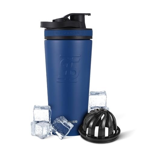 Ice Shaker Insulated Stainless Steel Shaker Bottle | 26oz, Navy | Cold for 30+ Hours | Insulated Cup with Twist-on Agitator | Odor-Free Bottle for Protein Shakes, Water, Smoothies, Cocktails - Image 1