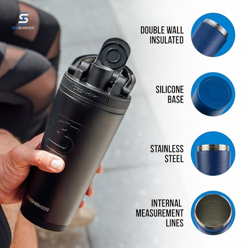 Ice Shaker Insulated Stainless Steel Shaker Bottle | 26oz, Navy | Cold for 30+ Hours | Insulated Cup with Twist-on Agitator | Odor-Free Bottle for Protein Shakes, Water, Smoothies, Cocktails - Image 2