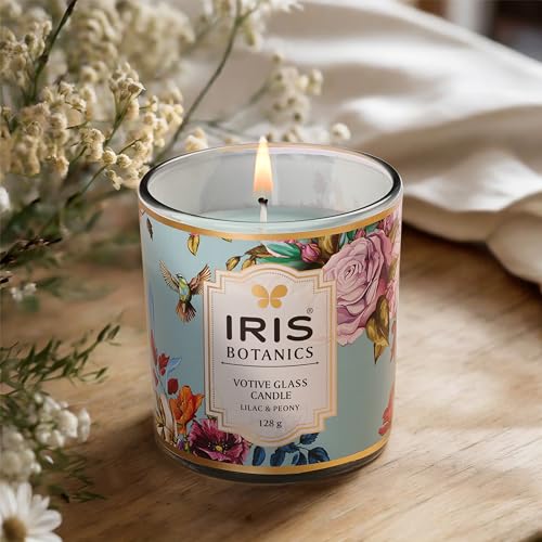IRIS Botanics Votive Glass Candle- Fragrance Tea Rose & Agarwood - 125G (Lilac & Peony) 7.50 x 8.55 cm - Image 2