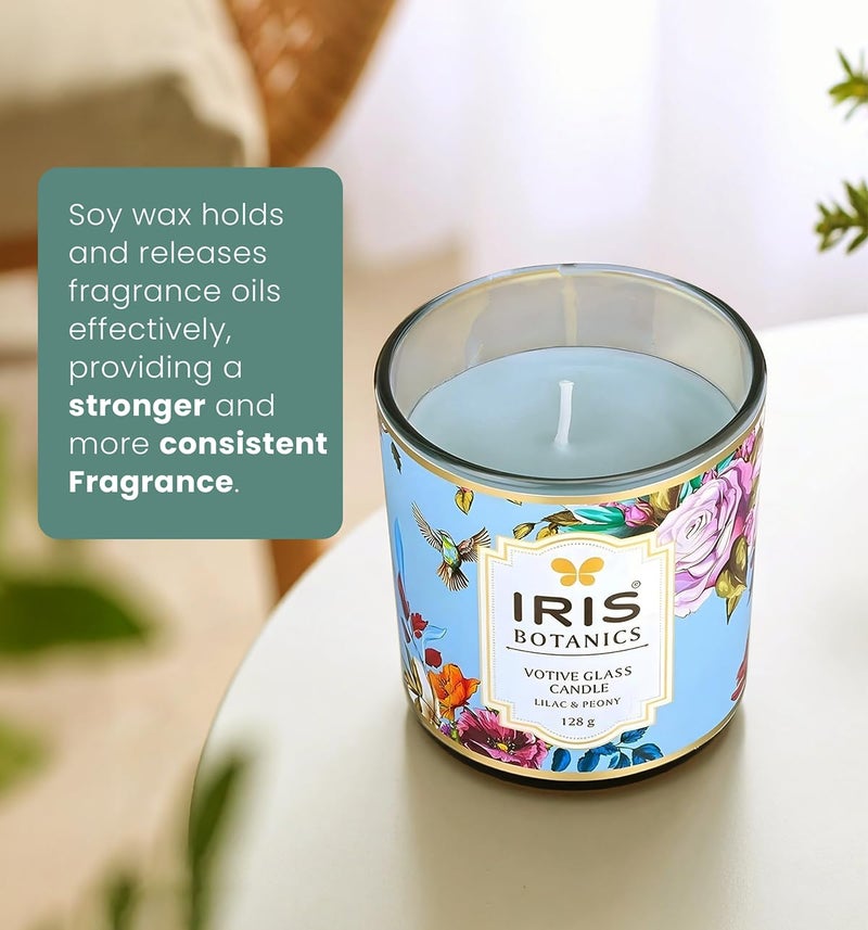 IRIS Botanics Votive Glass Candle- Fragrance Tea Rose & Agarwood - 125G (Lilac & Peony) 7.50 x 8.55 cm - Image 5