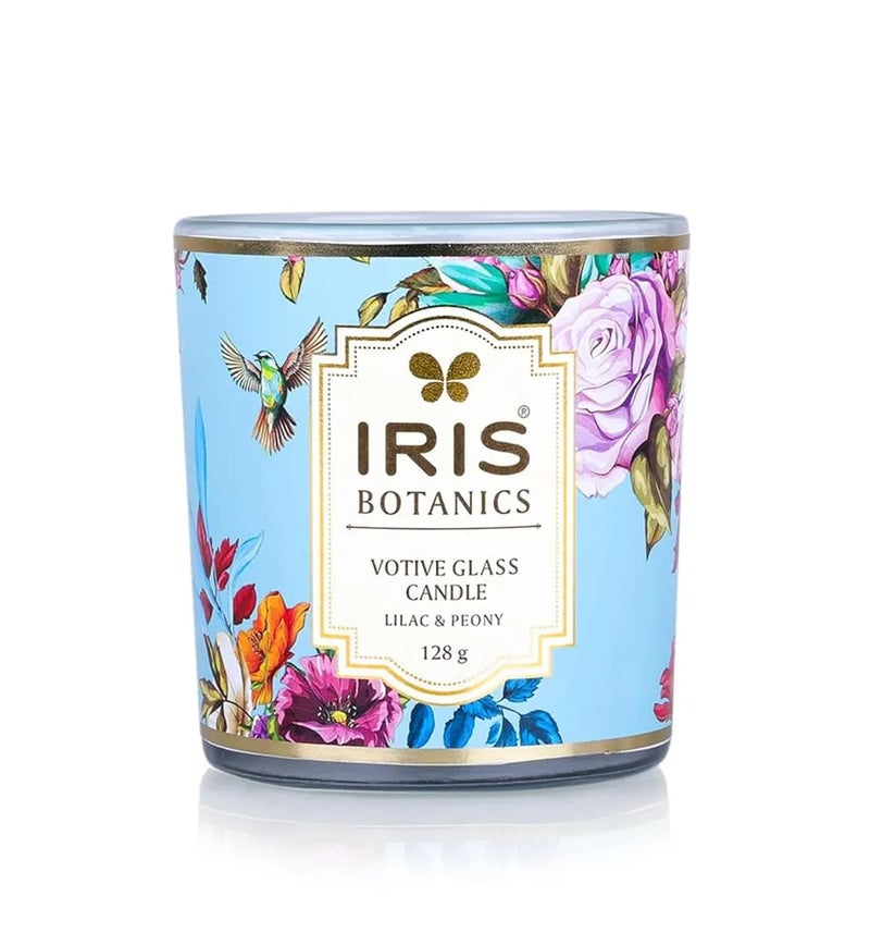 IRIS Botanics Votive Glass Candle- Fragrance Tea Rose & Agarwood - 125G (Lilac & Peony) 7.50 x 8.55 cm - Image 1