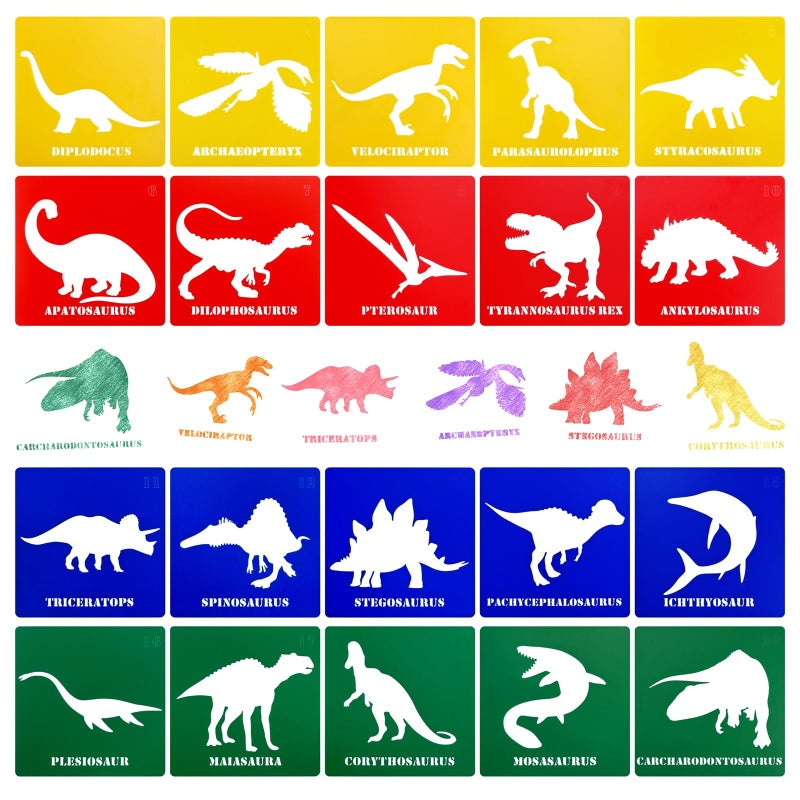 YETOOME 20 Pieces Dinosaur Stencils for Kids 5.1 Inches Drawing Chalk Stencils Large Washable Animal Themed Primary Shape Template for Kids Toddlers Preschooler - Image 1