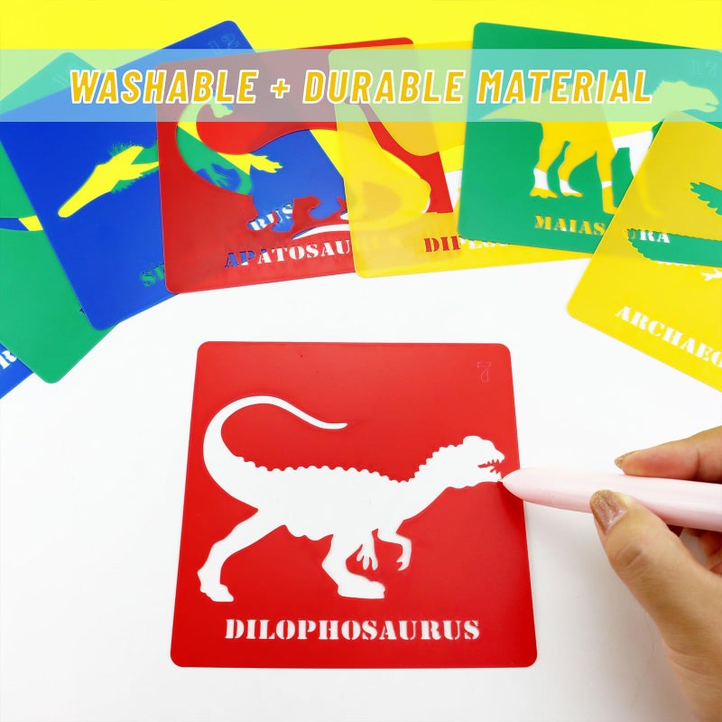 YETOOME 20 Pieces Dinosaur Stencils for Kids 5.1 Inches Drawing Chalk Stencils Large Washable Animal Themed Primary Shape Template for Kids Toddlers Preschooler - Image 4