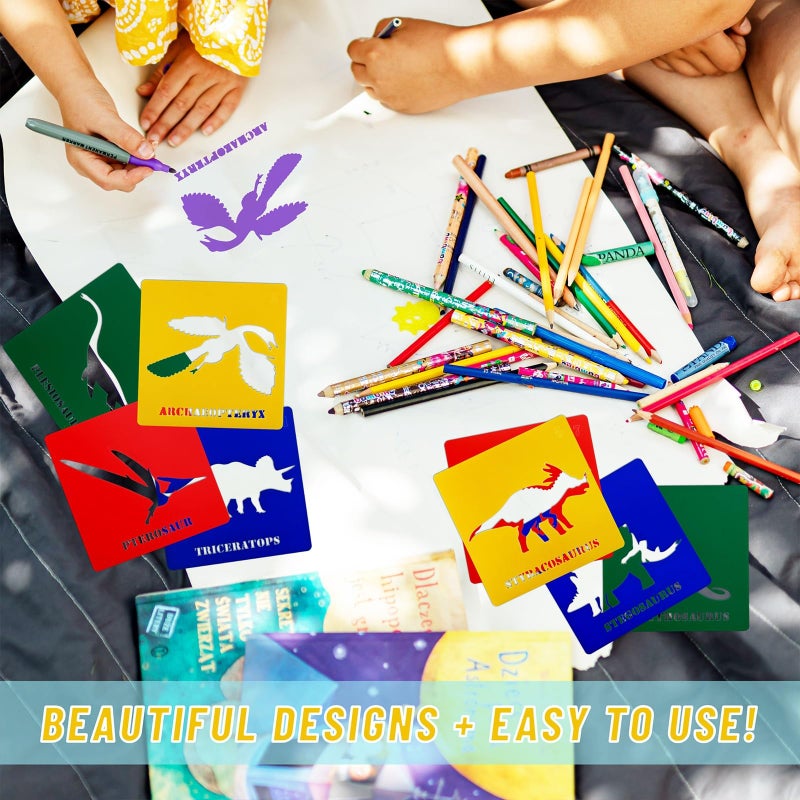 YETOOME 20 Pieces Dinosaur Stencils for Kids 5.1 Inches Drawing Chalk Stencils Large Washable Animal Themed Primary Shape Template for Kids Toddlers Preschooler - Image 3