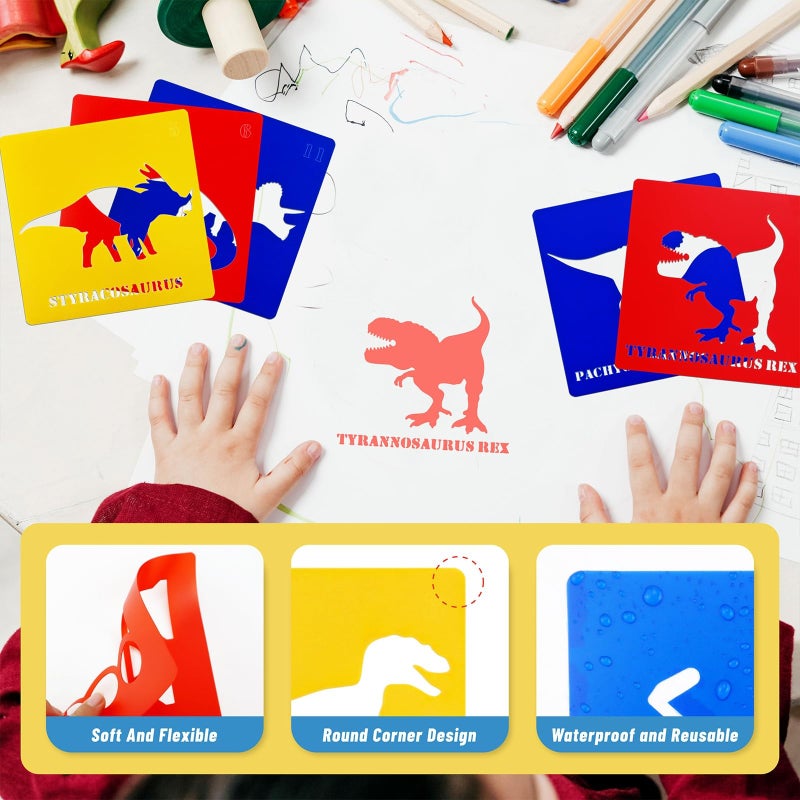 YETOOME 20 Pieces Dinosaur Stencils for Kids 5.1 Inches Drawing Chalk Stencils Large Washable Animal Themed Primary Shape Template for Kids Toddlers Preschooler - Image 5