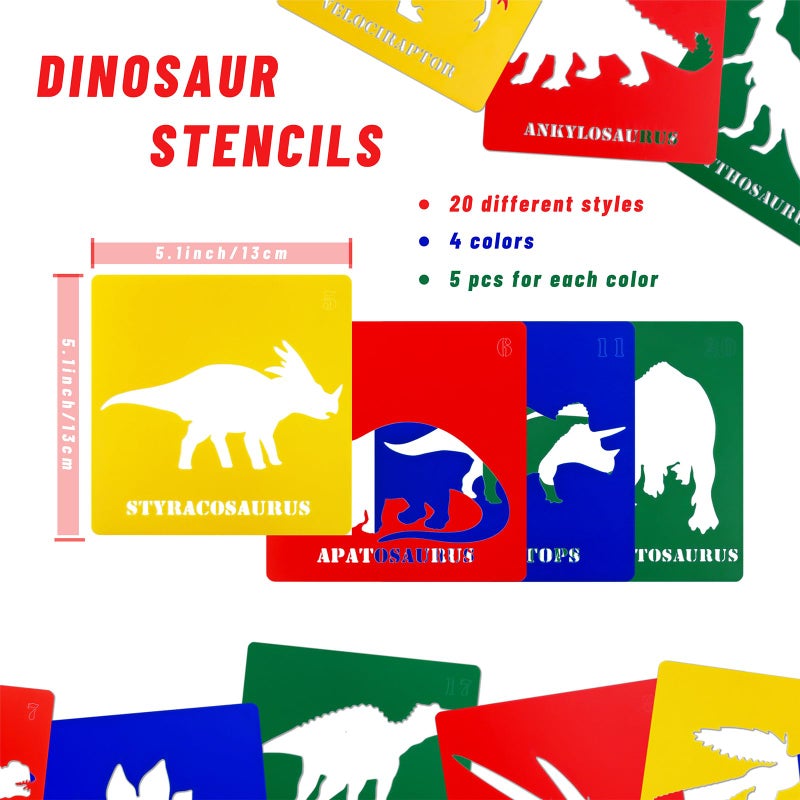 YETOOME 20 Pieces Dinosaur Stencils for Kids 5.1 Inches Drawing Chalk Stencils Large Washable Animal Themed Primary Shape Template for Kids Toddlers Preschooler - Image 2