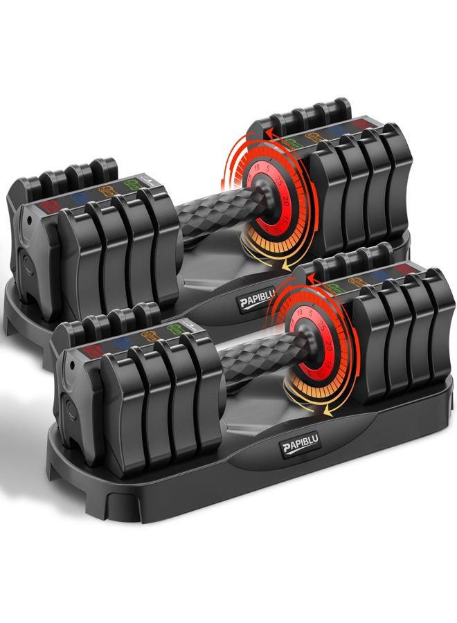 PAPIBLU Adjustable Dumbbells Set of 2, 25lbs 5-in-1 Quick Adjust Weights with Anti-Slip Handle & Storage Tray, Free Weights for Home Gym Full Body Workout, Suitable for Men and Women - Model 2 - Image 1