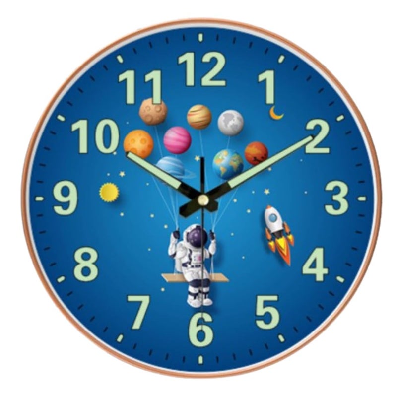 WHISKET - 12 Inch | Luxury Designer Radium Wall Clock with Night Glow Numbers – Silent Analog Clock with Elegant Floral Design for Living Room, Bedroom & Office Decor. (Radium Planet Men) - Image 1