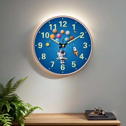 WHISKET - 12 Inch | Luxury Designer Radium Wall Clock with Night Glow Numbers – Silent Analog Clock with Elegant Floral Design for Living Room, Bedroom & Office Decor. (Radium Planet Men) - Image 3
