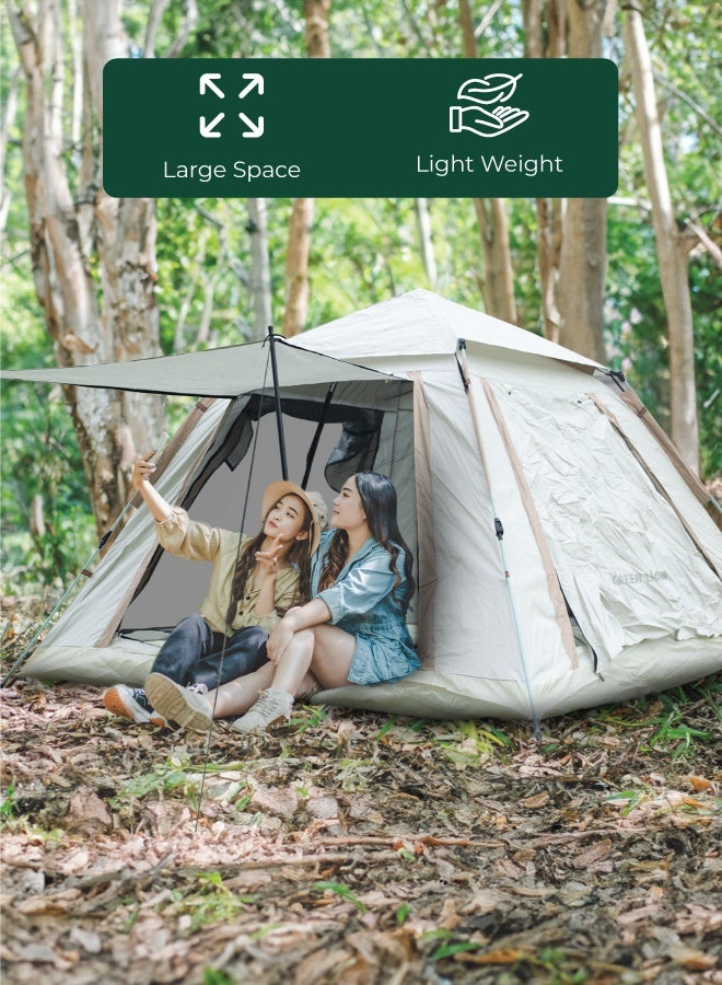 جرين ليون خيمة تخييم GT-6 / سعة 5-6 أشخاص / أرضية أكسفورد 210D / غطاء من البوليستر الفضي / حماية من الأشعة فوق البنفسجية / خفيفة الوزن / مقاومة للماء / شبكة جيدة التهوية / حبل مقاوم للرياح - بيج - Image 3