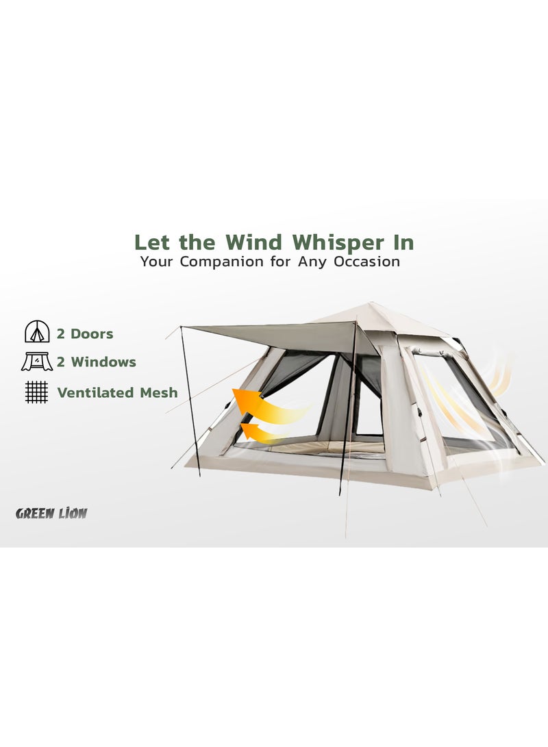 جرين ليون خيمة للتخييم - خيمة عائلية لـ 5-6 أشخاص، خيمة قابلة للإعداد الفوري بسهولة مع حقيبة حمل، خيمة مائية مقاومة للرياح للتخييم، التنزه، وتسلق الجبال - Image 5